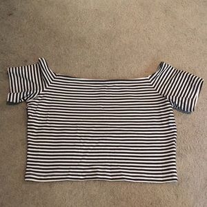 Striped off the shoulder cropped top